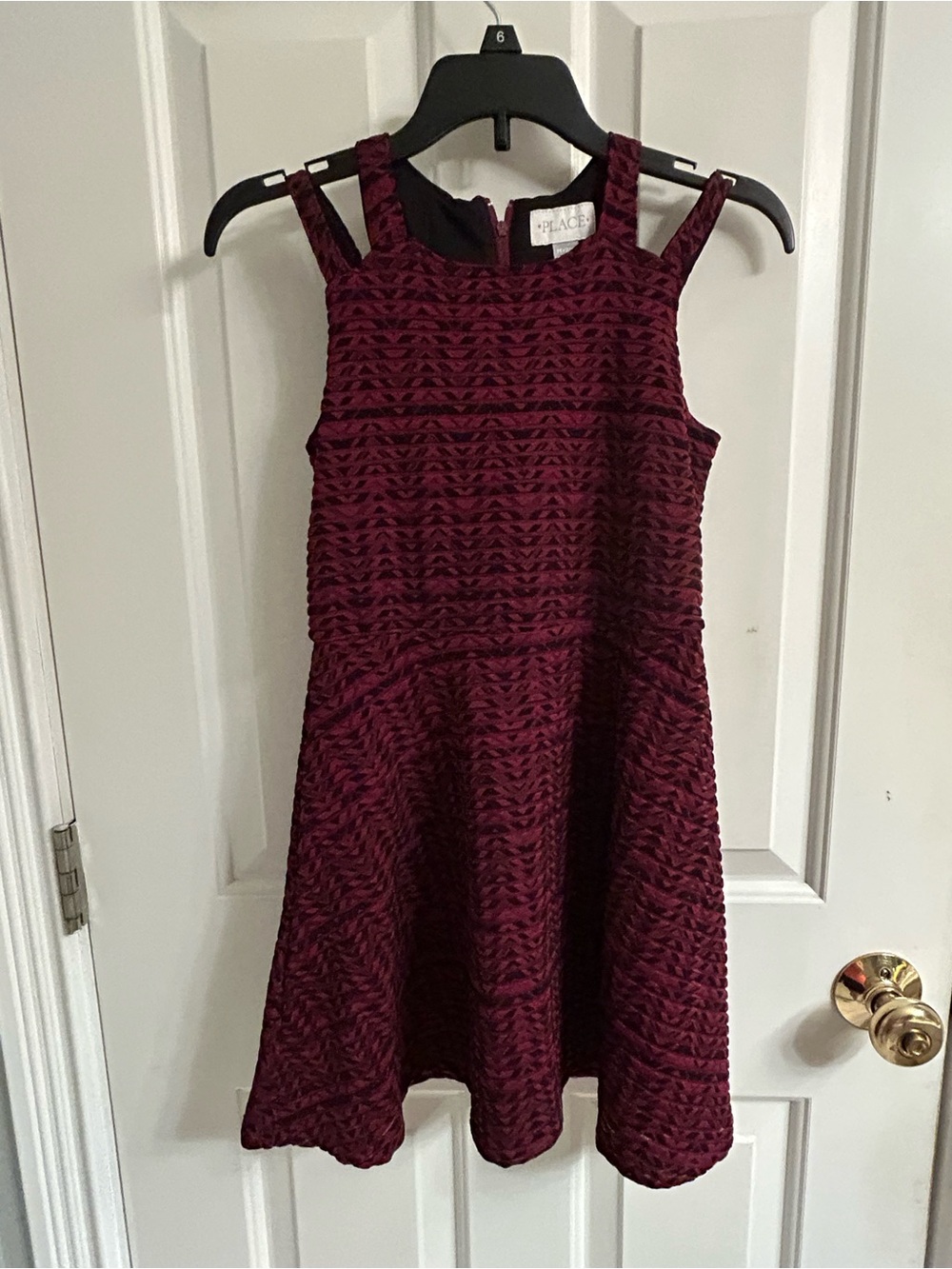 NWT-Girls The Children's Place Burgundy Textured Fit & Flare Dress - Picture 1 of 14